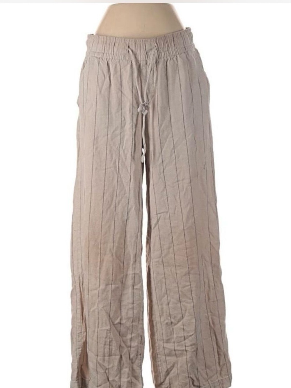 Light Taupe Wide-Leg Drawstring Pants